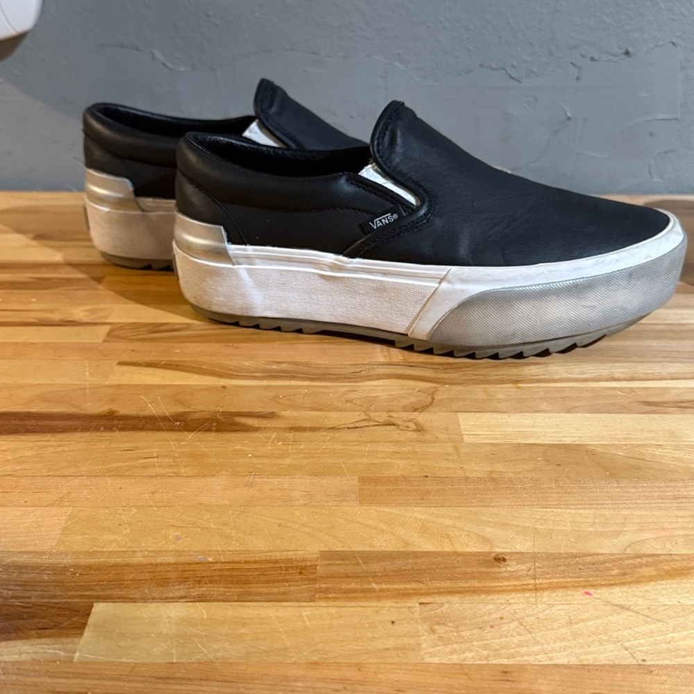 VANS stacked black leather slip ons. Excellent condition. Womens 9.5US - Picture 2 of 8